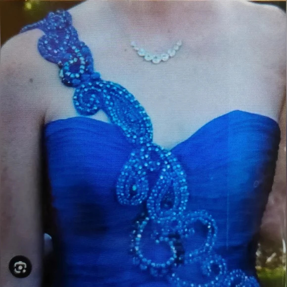 SHERRI HILL GORGEOUS ROYAL BLUE JEWELED ONE SHOULDER COCKTAIL FLARED DRESS Sz 12 - Picture 5 of 6